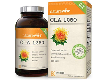 NatureWise CLA 1250, High Potency, Natural Weight Loss Exercise Enhancement, Increase Lean Muscle Mass, Non-Stimulating, Non-GMO, Gluten-Free 100% Safflower Oil, 180 count
